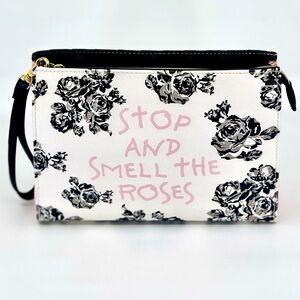 Betsey Johnson “Stop and Smell the Roses” clutch makeup bag 10 x 8